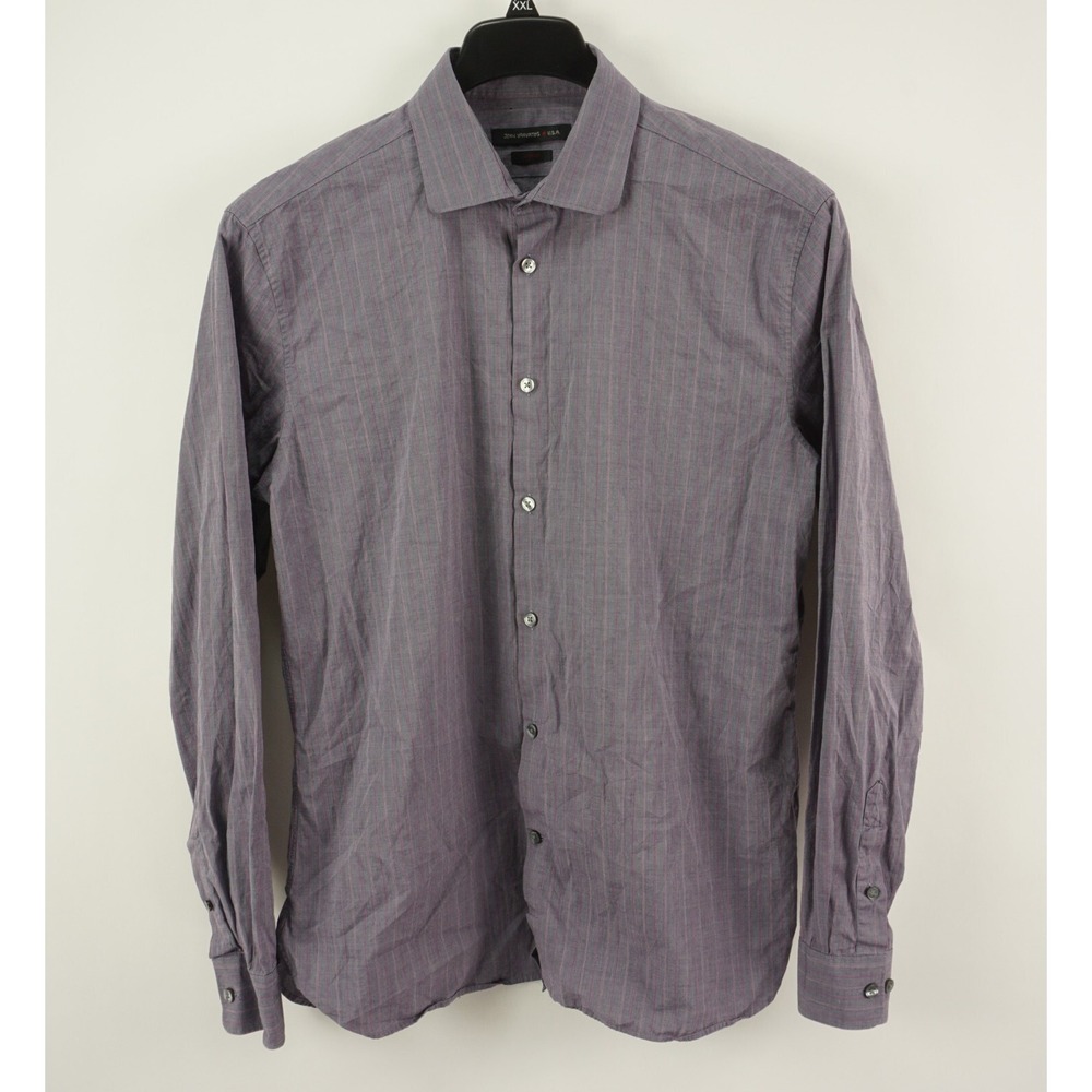 John Varvatos Men's 16 - 34/35 Slim Fit Purple Striped Cotton Spread Dress Shirt